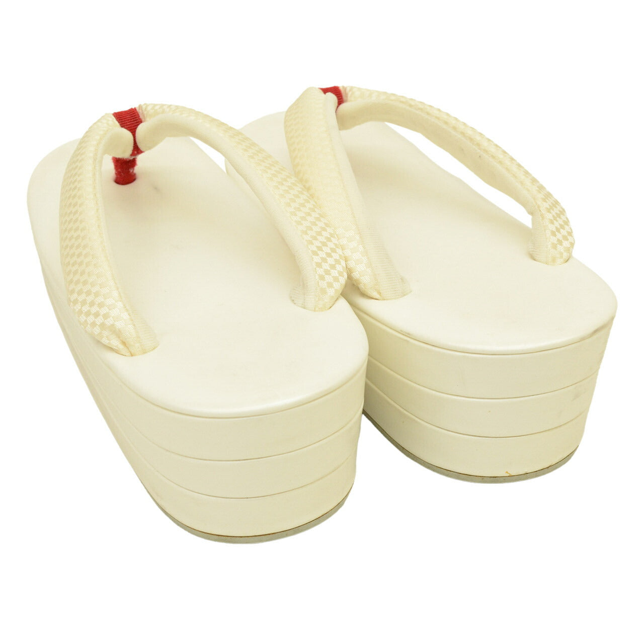 Vintage Japanese Kimono Accessories | Zori Sandals | White | Ichimatsu Checkerboard | Synthetic Leather | Sustainable | kkb4190b