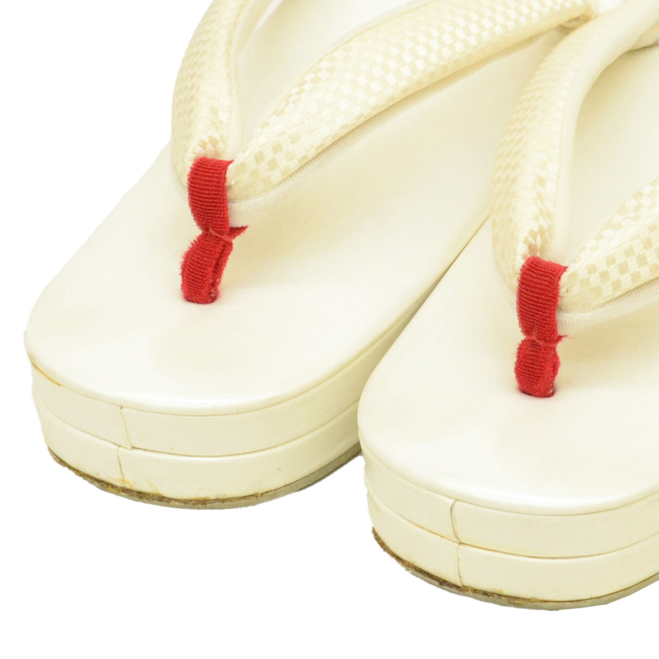 Vintage Japanese Kimono Accessories | Zori Sandals | White | Ichimatsu Checkerboard | Synthetic Leather | Sustainable | kkb4190b