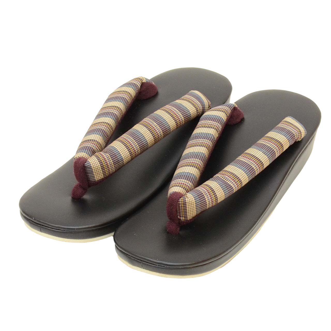 Vintage Japanese Kimono Accessories | Zori Sandals | Beige | Stripe Pattern | Synthetic Leather | Casual | 23.0cm | Sustainable | kkb4214b