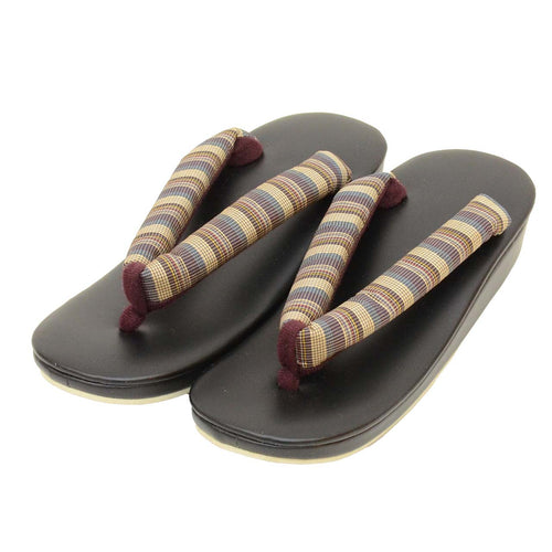 Vintage Japanese Kimono Accessories | Zori Sandals | Beige | Stripe Pattern | Synthetic Leather | Casual | 23.0cm | Sustainable | kkb4214b