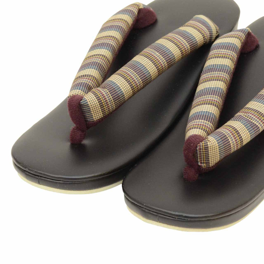 Vintage Japanese Kimono Accessories | Zori Sandals | Beige | Stripe Pattern | Synthetic Leather | Casual | 23.0cm | Sustainable | kkb4214b