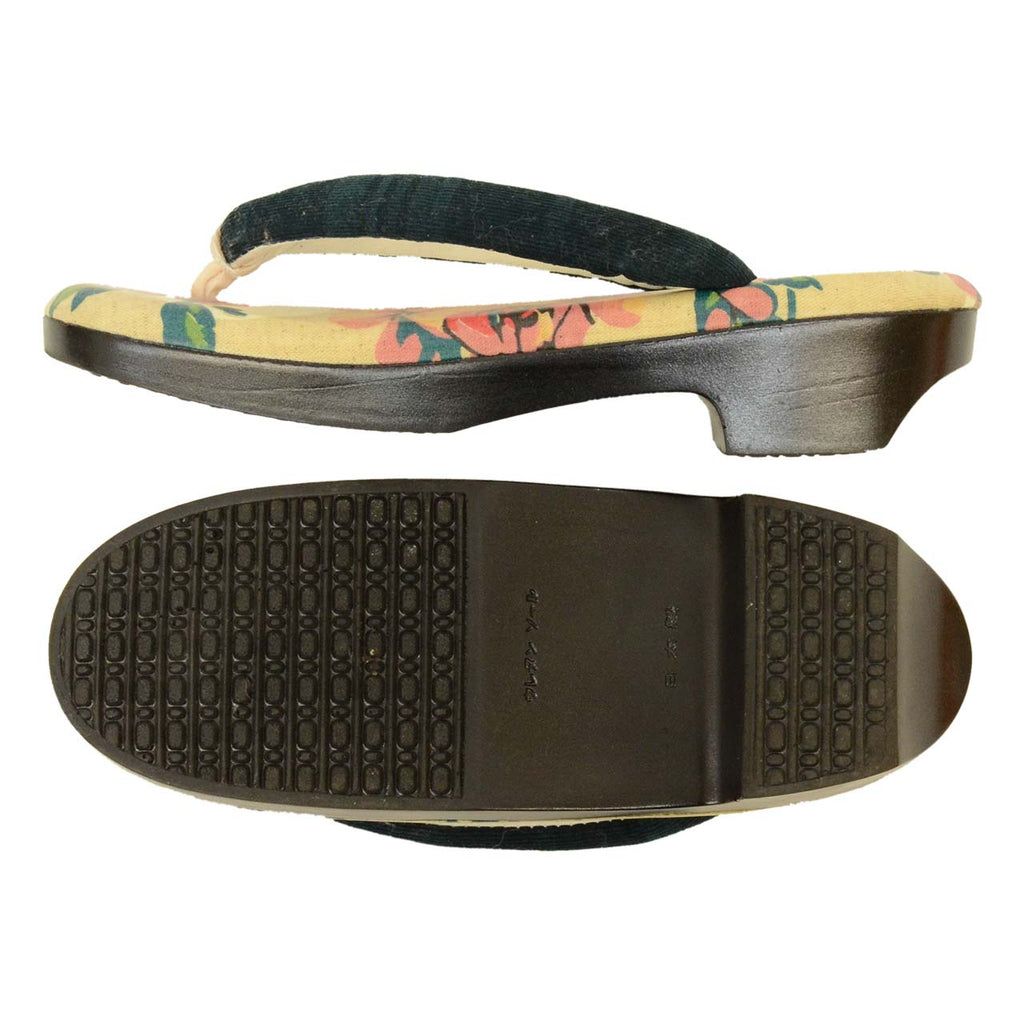 Vintage Japanese Kimono Accessories | Zori Sandals | Beige | Floral Pattern | Urethane Sole | Casual | 24.0cm | Sustainable | kkb4215b