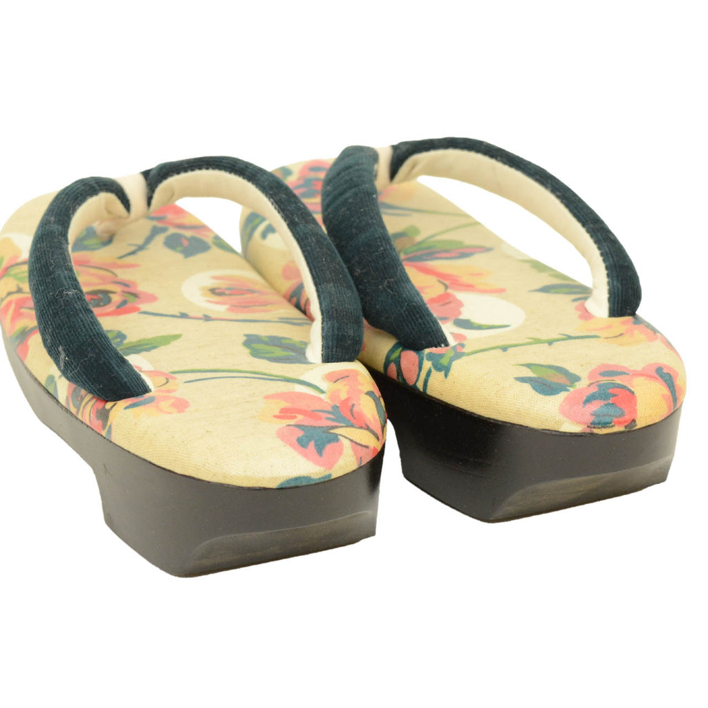 Vintage Japanese Kimono Accessories | Zori Sandals | Beige | Floral Pattern | Urethane Sole | Casual | 24.0cm | Sustainable | kkb4215b