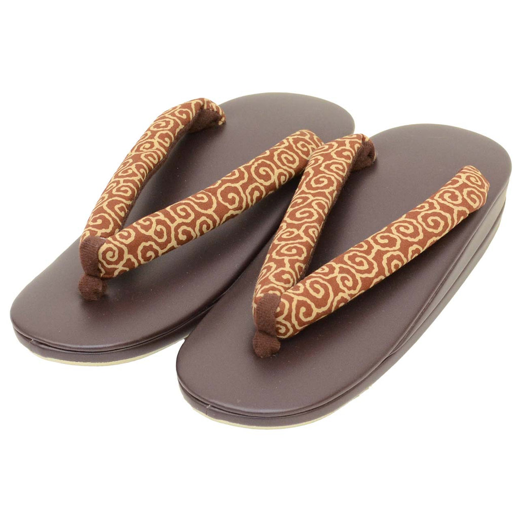 Vintage Japanese Kimono Accessories | Zori Sandals | Brown | Arabesque Pattern | Synthetic Leather | 2-layer Sole | Sustainable | kkb4221b