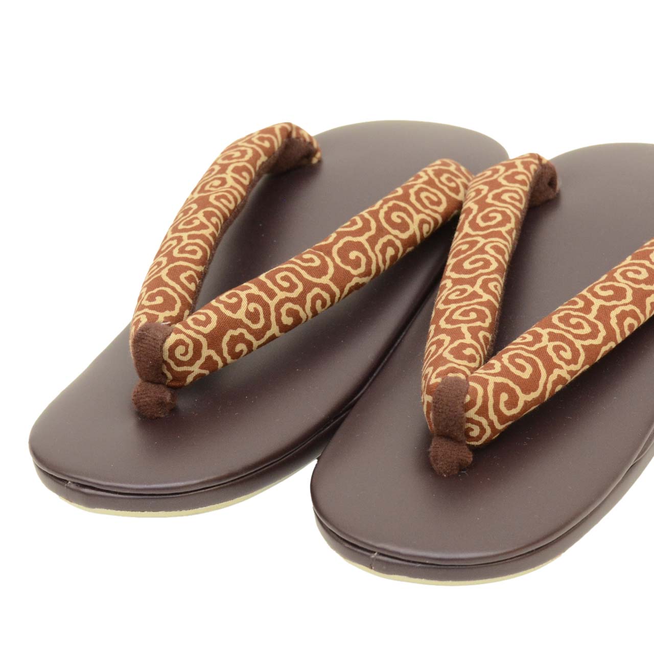 Vintage Japanese Kimono Accessories | Zori Sandals | Brown | Arabesque Pattern | Synthetic Leather | 2-layer Sole | Sustainable | kkb4221b