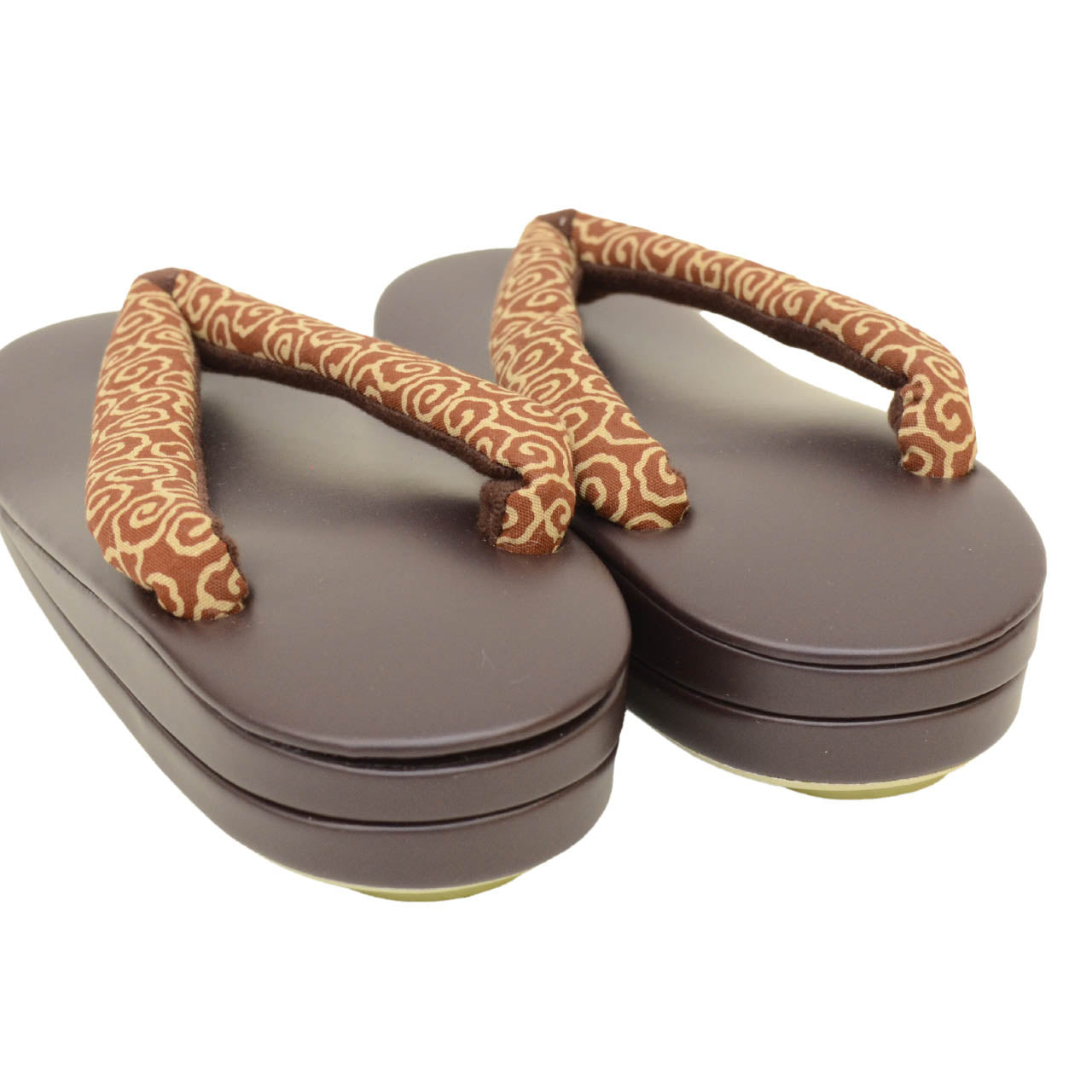 Vintage Japanese Kimono Accessories | Zori Sandals | Brown | Arabesque Pattern | Synthetic Leather | 2-layer Sole | Sustainable | kkb4221b