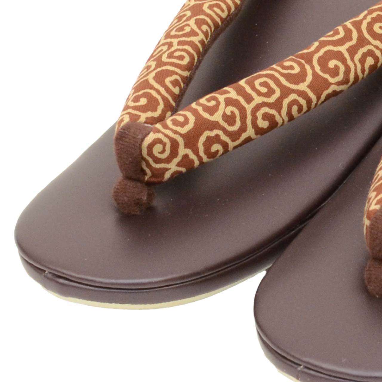 Vintage Japanese Kimono Accessories | Zori Sandals | Brown | Arabesque Pattern | Synthetic Leather | 2-layer Sole | Sustainable | kkb4221b