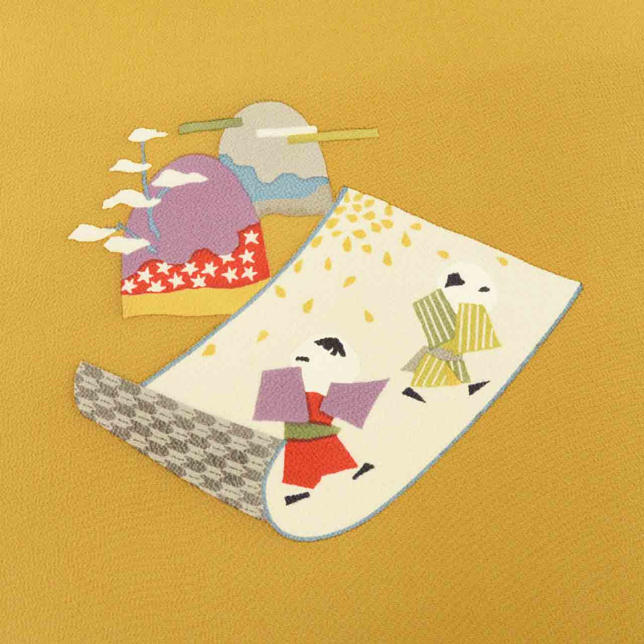 Vintage Japanese Kimono Accessories | Obi Bolt | Brown Silk | Landscape Figure Pattern | 2-piece | Ladies | Unused | Sustainable | kkb4271b