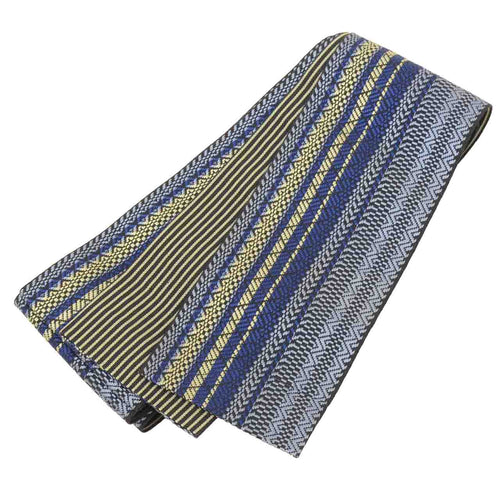 Vintage Japanese Kimono Accessories | Men's Kaku-obi | Silk | Stripe | Hakata Weave | Excellent | Full-pattern | Sustainable | kkb4289b