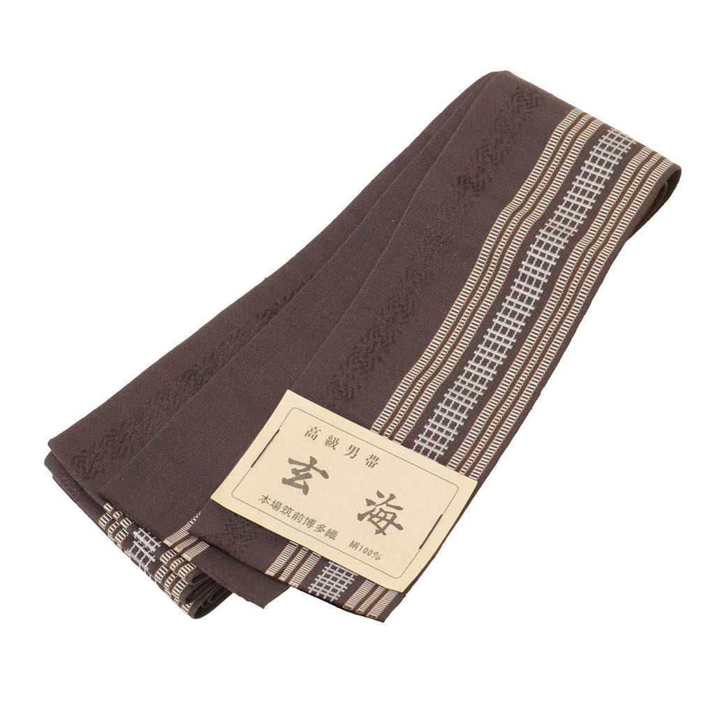 Vintage Japanese Kimono Accessories | Men's Kaku-obi | Silk | Stripe | Hakata Weave | Certified | Unused | Sustainable | kkb4302b