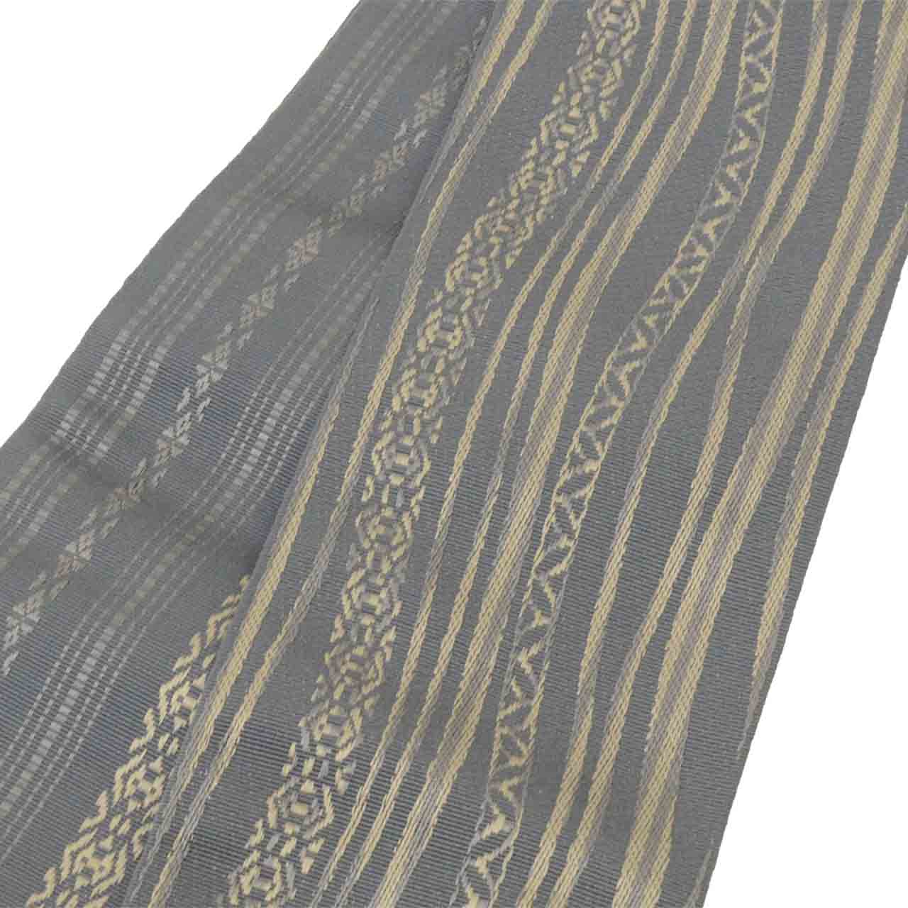 Vintage Japanese Kimono Accessories | Men's Kaku-obi | Silk | Stripe | Hakata Weave | Certified | Reversible | Sustainable | kkb4303b