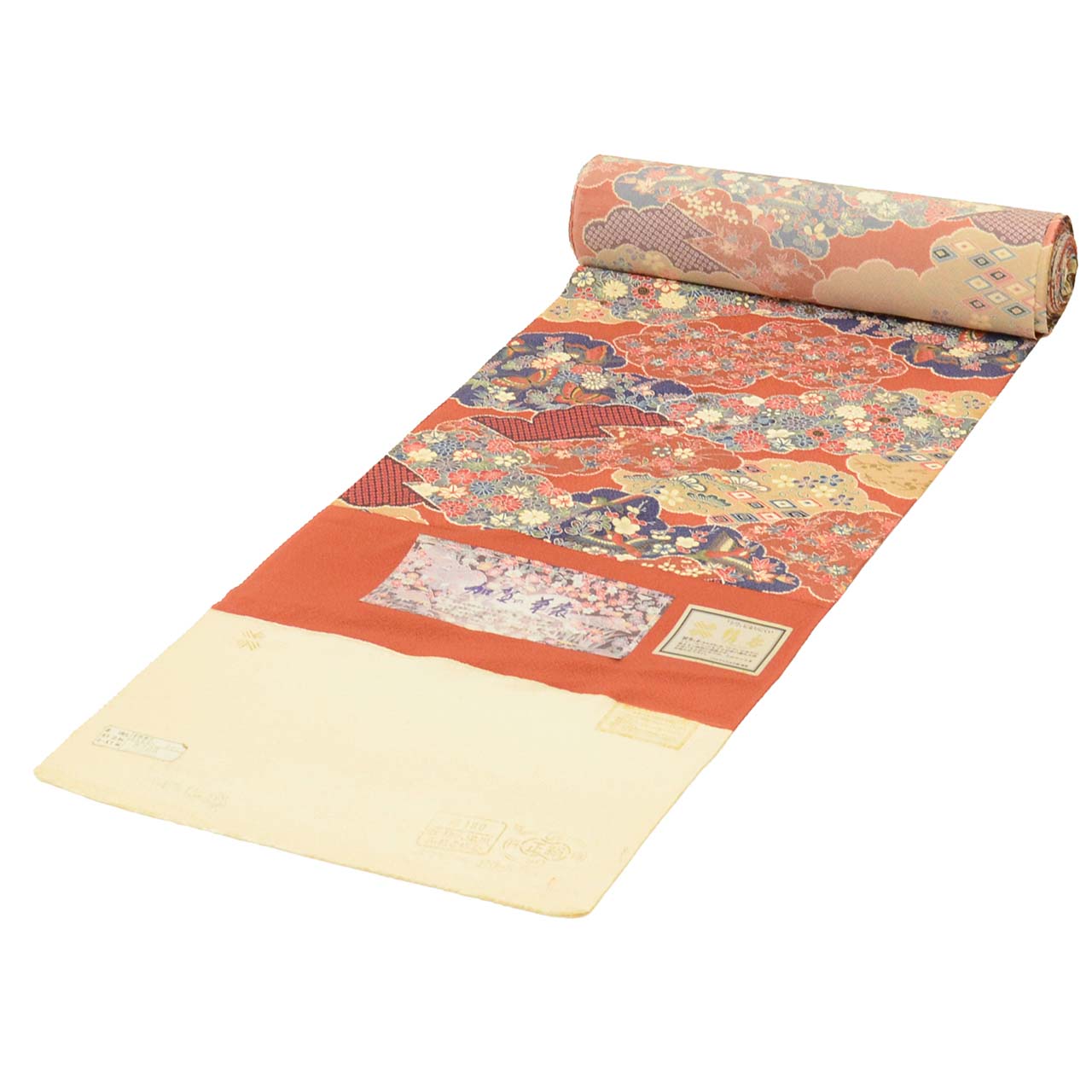 Vintage Japanese Kimono Accessories | Kimono Bolt | Brown Silk | Cloud Floral Bird | Tango Chirimen | Komon | Sustainable | kkb4316b