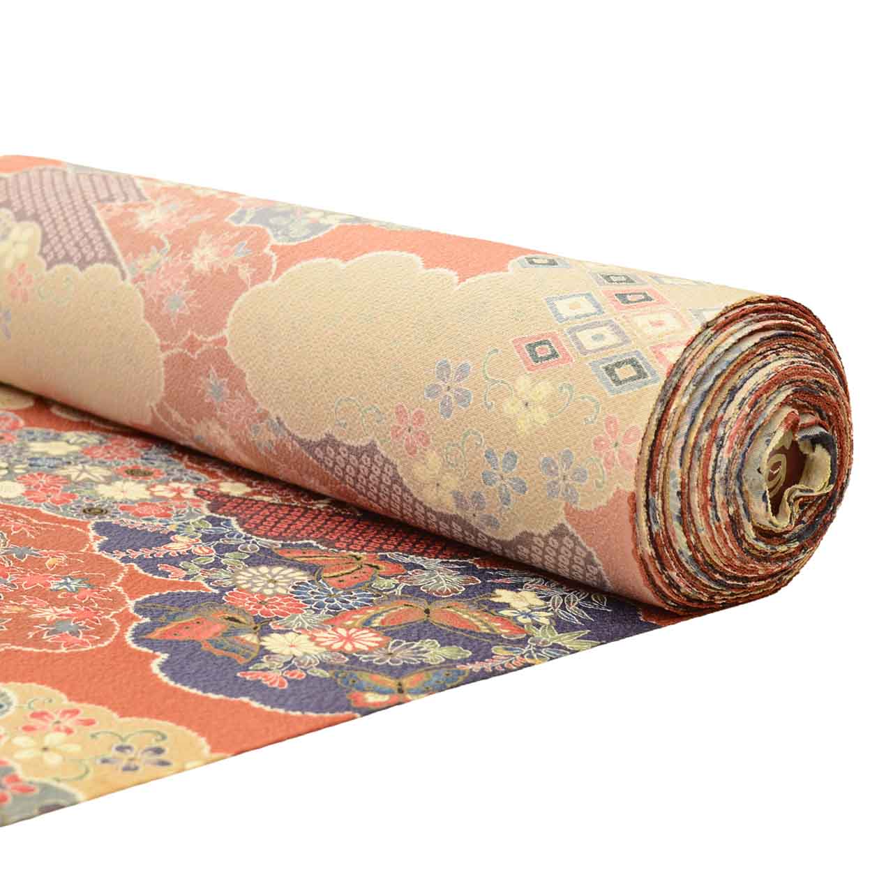 Vintage Japanese Kimono Accessories | Kimono Bolt | Brown Silk | Cloud Floral Bird | Tango Chirimen | Komon | Sustainable | kkb4316b