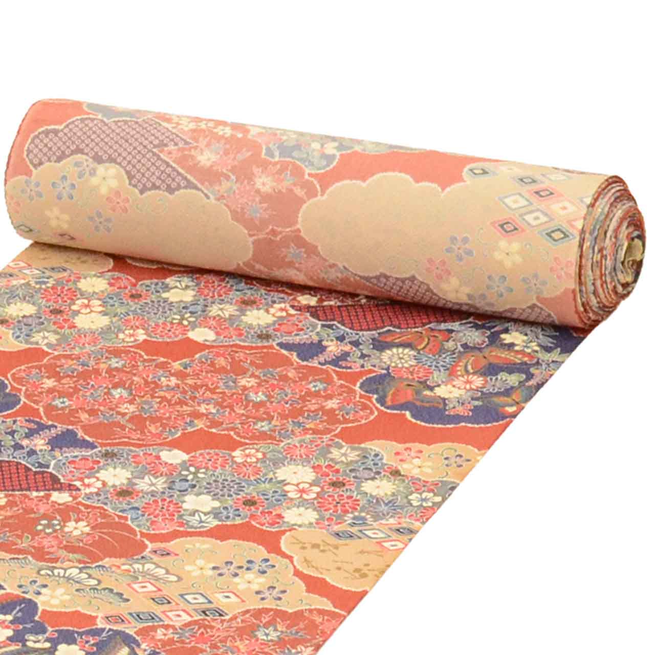 Vintage Japanese Kimono Accessories | Kimono Bolt | Brown Silk | Cloud Floral Bird | Tango Chirimen | Komon | Sustainable | kkb4316b