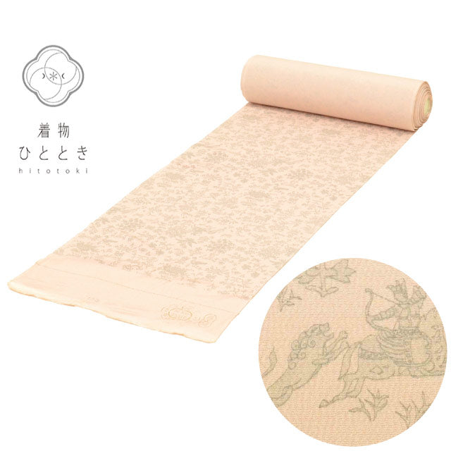 【中古】 反物 正絹 リサイクル反物 美品 未使用品 ピンク色系 動物 植物文様 丹後ちりめん 小紋 女物 着物 生地 和装小物 kkb4317b