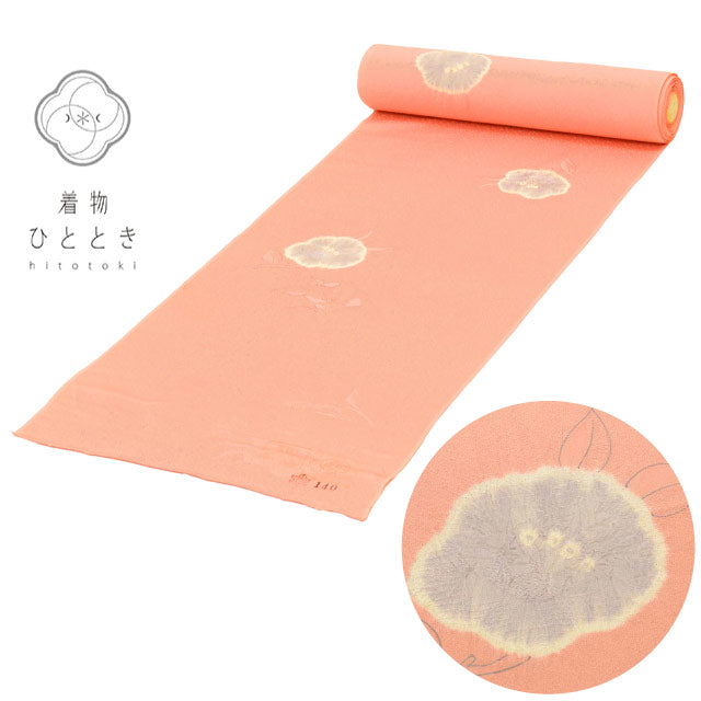 【中古】 反物 正絹 リサイクル反物 美品 未使用品 ピンク色系 椿文様 丹後ちりめん 羽織 コート 女物 絞り 着物 生地 和装小物 kkb4319b