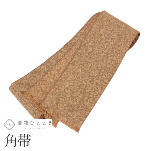 【中古】 男性 帯 メンズ 角帯 綿 コットン 良品 全通柄 幾何学 未仕立て（着用可能） カジュアル 浴衣 紬 小紋 無地 （浴衣）花火大会 お祭り （紬 小紋）お正月 食事会 踊り 着物 kimono リユース kkb4329b