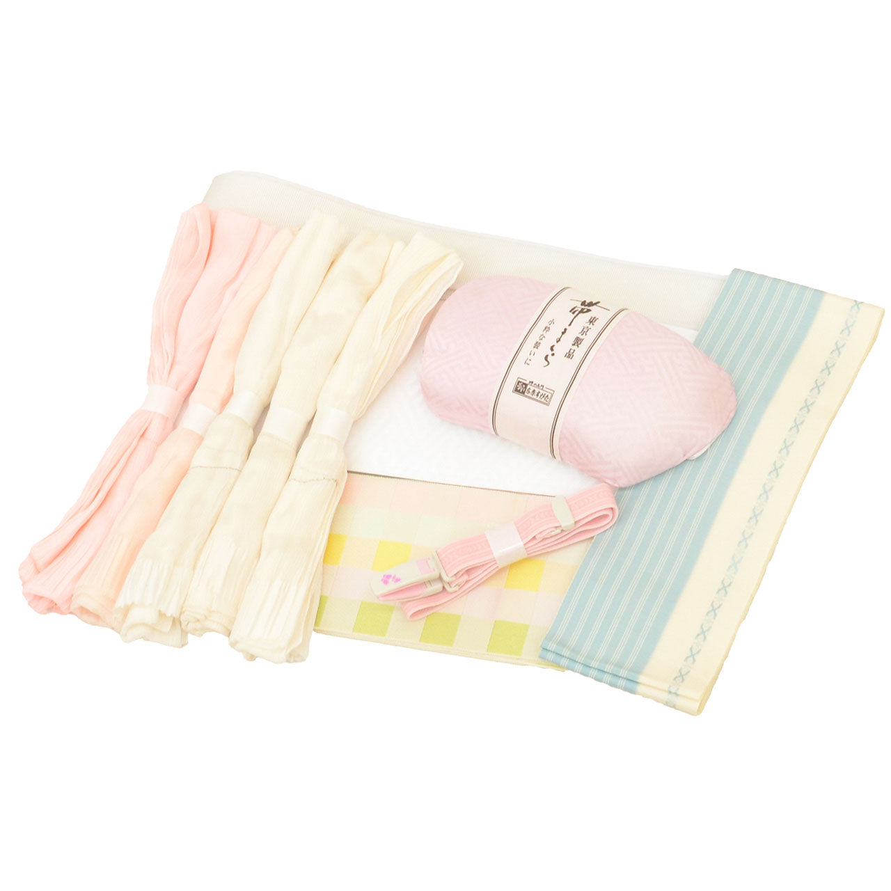 Vintage Japanese Kimono Accessories | Dressing Accessories Set | White Pink | Sayagata Kenjo | Hakata Certified | Sustainable | kkb4357b