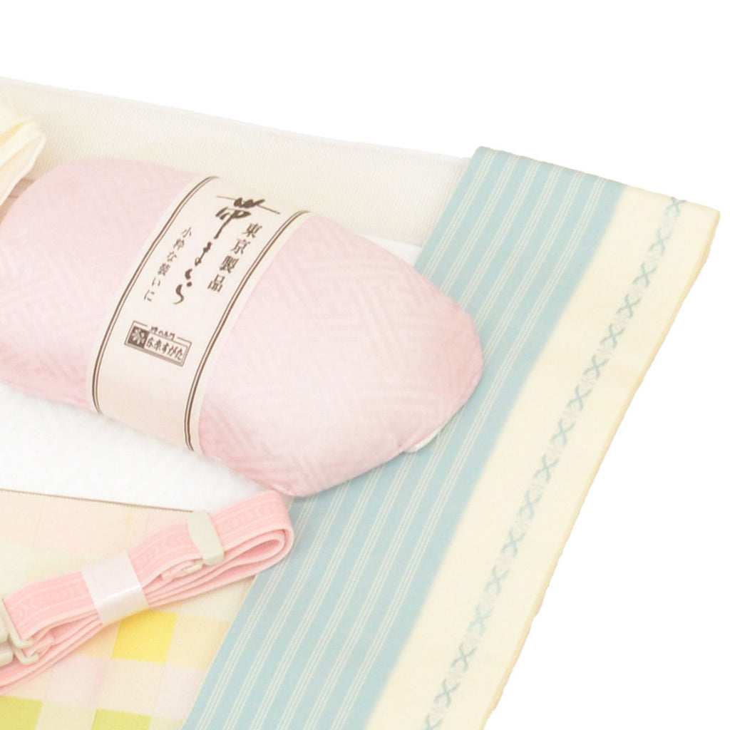 Vintage Japanese Kimono Accessories | Dressing Accessories Set | White Pink | Sayagata Kenjo | Hakata Certified | Sustainable | kkb4357b
