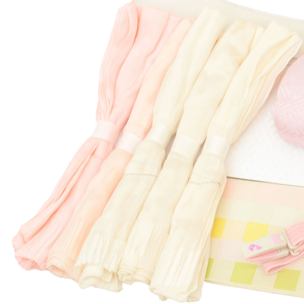 Vintage Japanese Kimono Accessories | Dressing Accessories Set | White Pink | Sayagata Kenjo | Hakata Certified | Sustainable | kkb4357b