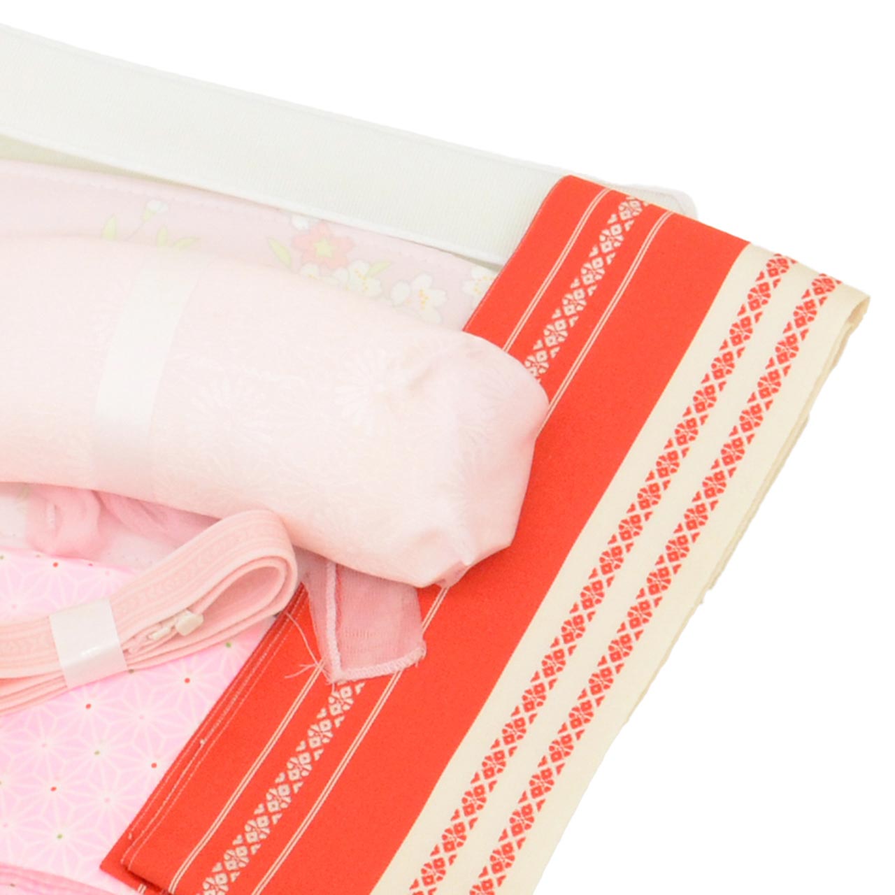 Vintage Japanese Kimono Accessories | Dressing Accessories Set | Pink | Floral Hemp Leaf | 11-piece | Sustainable | kkb4359b
