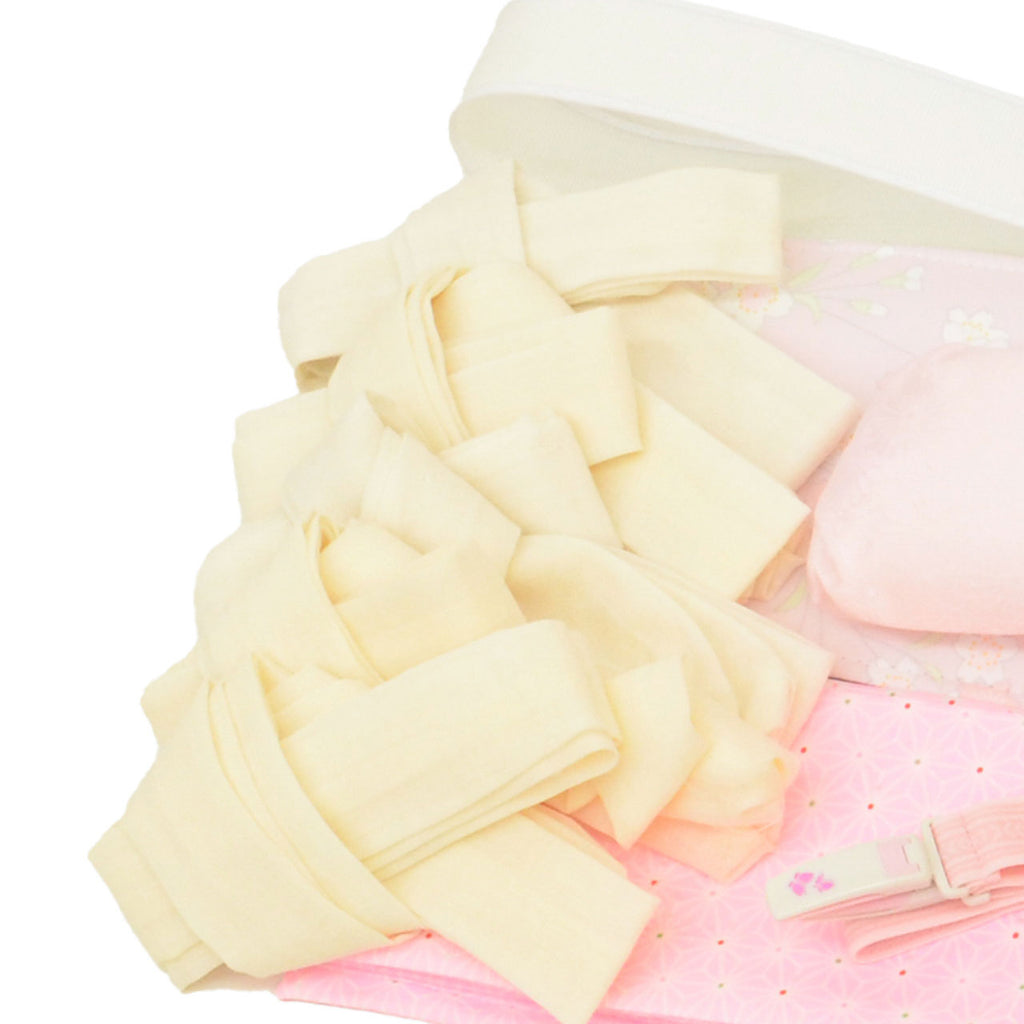 Vintage Japanese Kimono Accessories | Dressing Accessories Set | Pink | Floral Hemp Leaf | 11-piece | Sustainable | kkb4359b