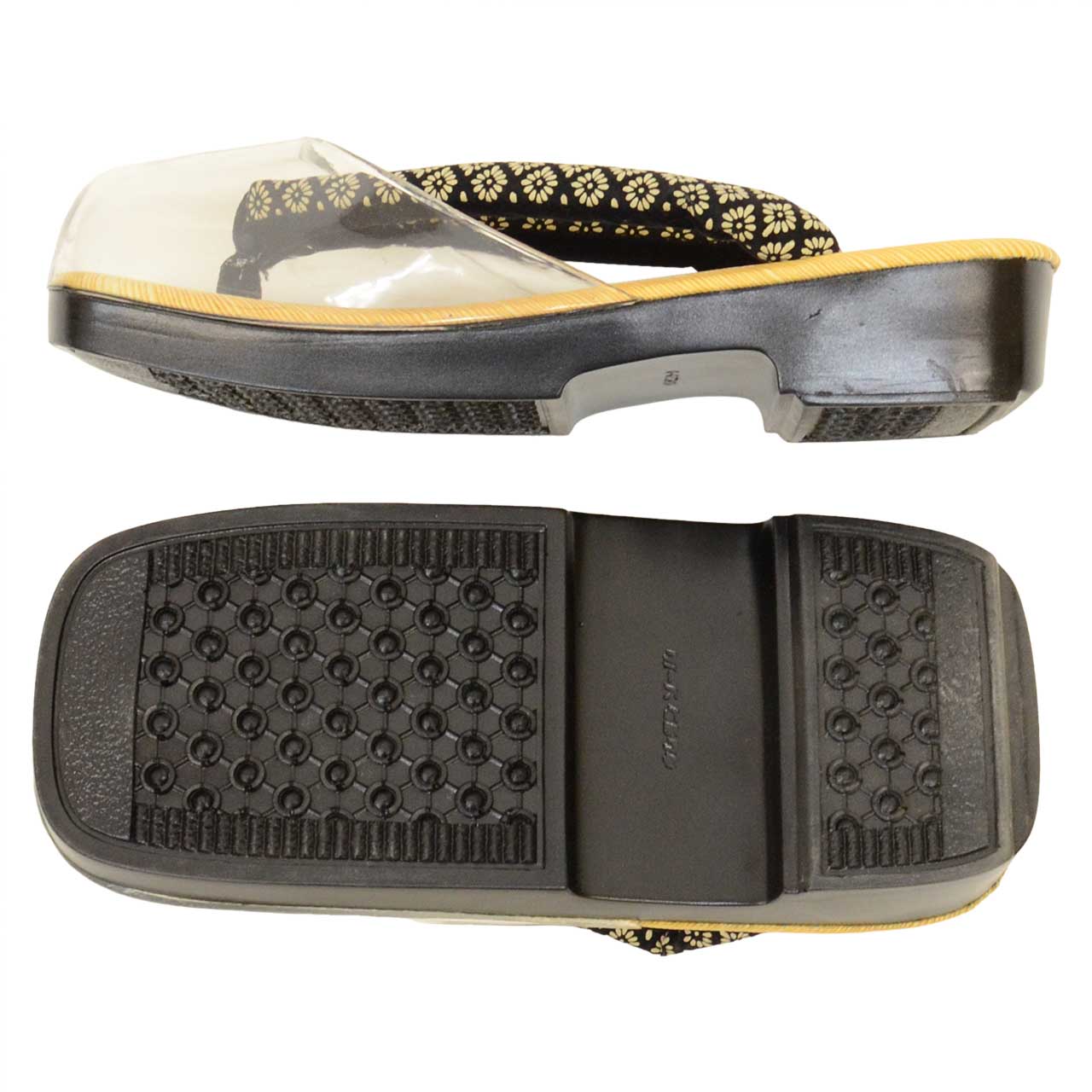 Vintage Japanese Kimono Accessories | Men's Setta Sandals | Black | Floral | Vinyl | Inden Nose | Rain Cover | Sustainable | kkb4366b