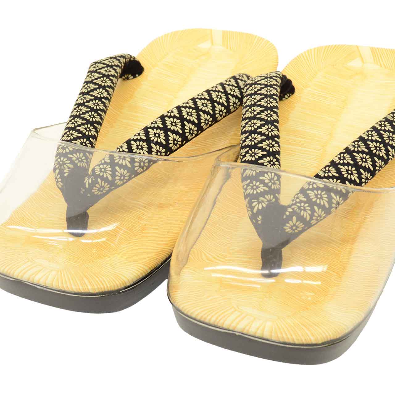 Vintage Japanese Kimono Accessories | Men's Setta Sandals | Black | Floral | Vinyl | Inden Nose | Rain Cover | Sustainable | kkb4366b