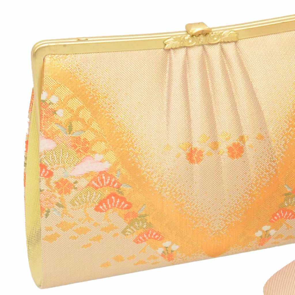Vintage Japanese Kimono Accessories | Zori & Bag Set | Gold | Pine Pattern | Obi Fabric | 3-layer Sole | Formal | Sustainable | kkb4368b