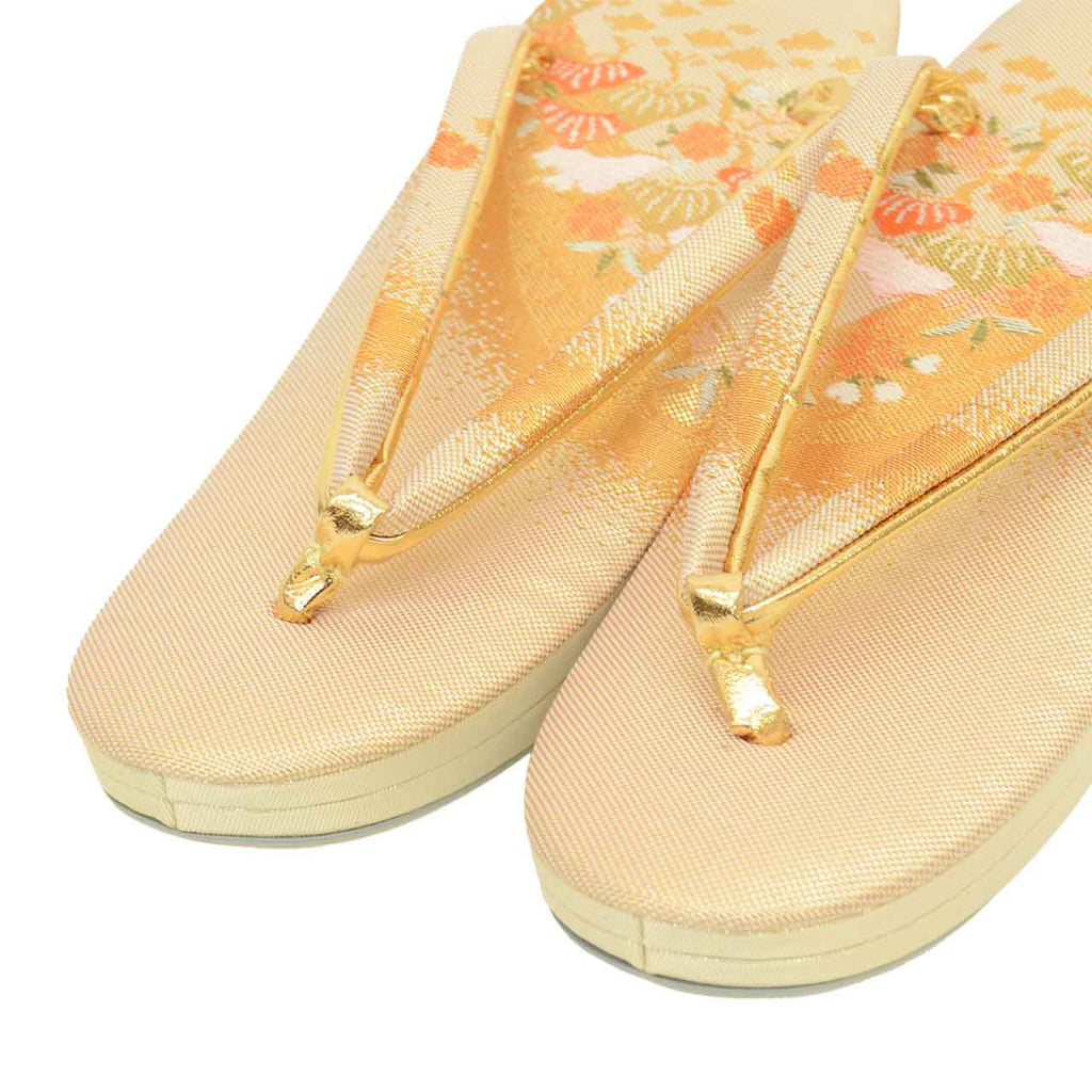 Vintage Japanese Kimono Accessories | Zori & Bag Set | Gold | Pine Pattern | Obi Fabric | 3-layer Sole | Formal | Sustainable | kkb4368b