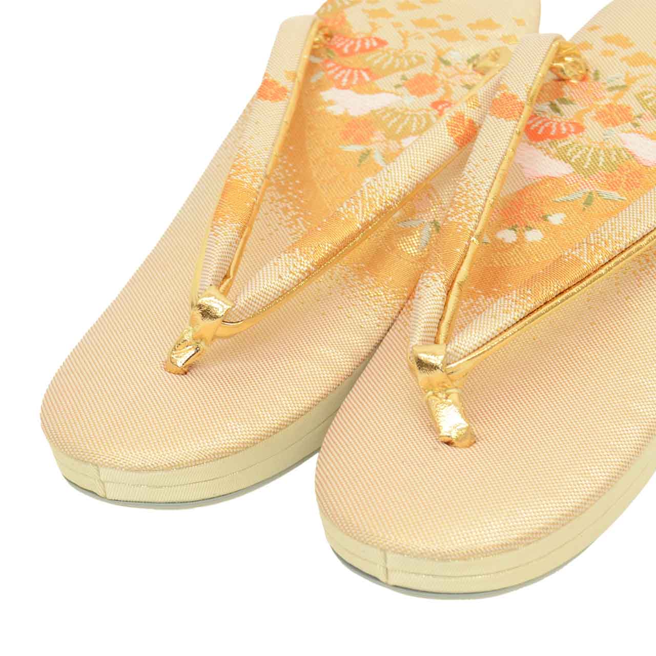 Vintage Japanese Kimono Accessories | Zori & Bag Set | Gold | Pine Pattern | Obi Fabric | 3-layer Sole | Formal | Sustainable | kkb4368b