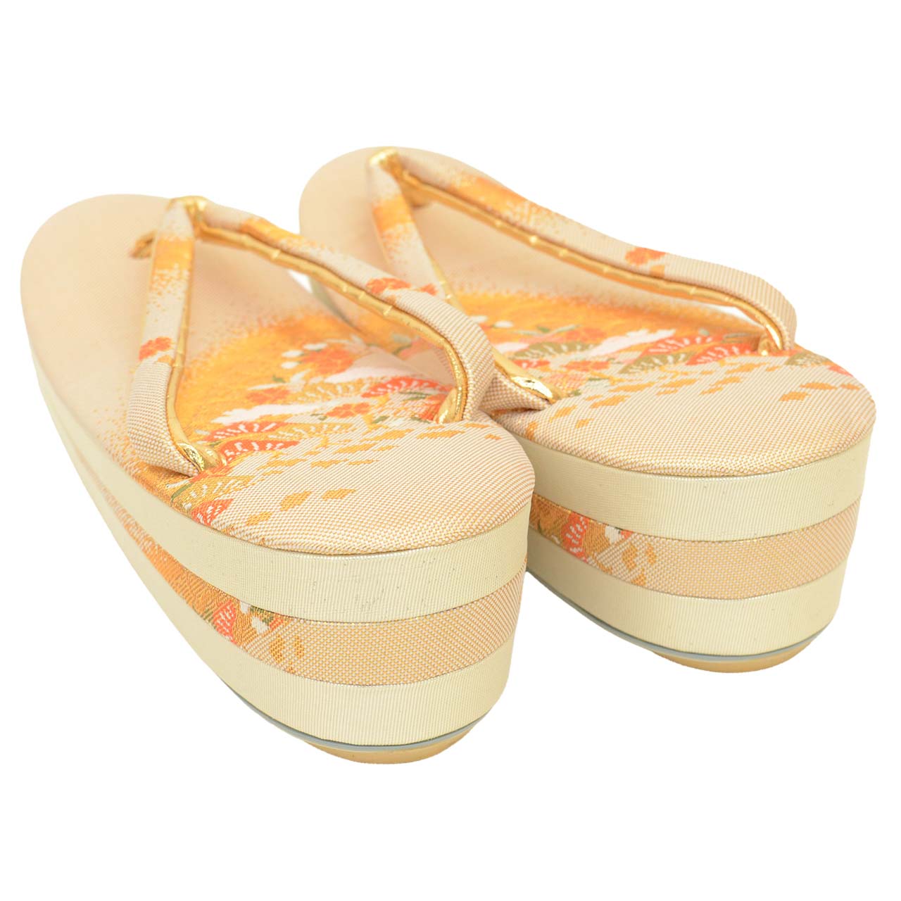 Vintage Japanese Kimono Accessories | Zori & Bag Set | Gold | Pine Pattern | Obi Fabric | 3-layer Sole | Formal | Sustainable | kkb4368b