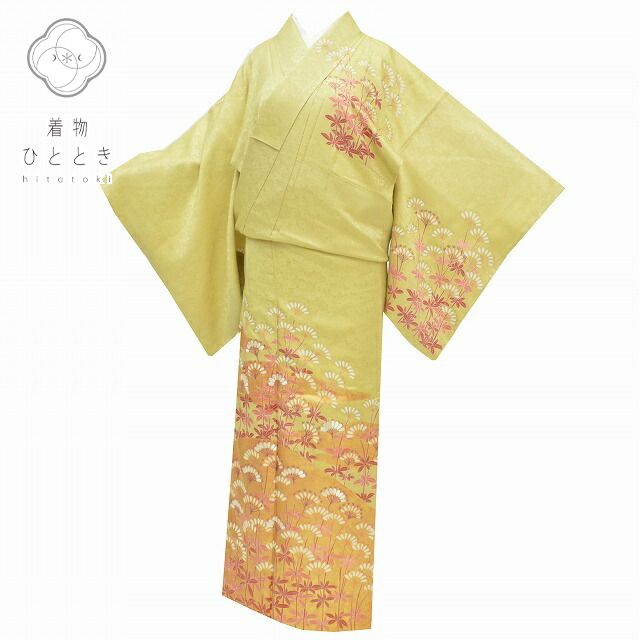 【中古】 訪問着 中古 未使用 身丈162cm 裄丈64.5cm リサイクル着物 正絹 仕立て上がり リサイクル訪問着 刺繍 袷 金駒刺繍 M L ちょっとふくよかL 緑色系 花文様 特品 [ 和服 入学式 卒業式 母 結婚式 お宮参り アウトレット きもの]