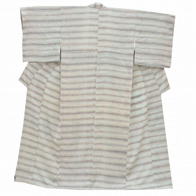 [Used] Recycled Kimono (Komono style) - Length 162.5cm (64.0in), Sleeve Length 65.8cm (25.9in), Pure Silk, Crepe, Recycled Women's Size ML, Grayish Tones, Striped Pattern, High Quality, Semi-Formal, Spring, Summer, Autumn, Winter, Ready-made 