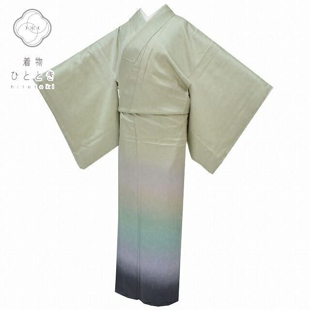 訪問着 リサイクル 着物 中古 身丈156cm 裄丈65.5cm 正絹 仕立て上がり 紋付 袷 M M 緑色系 グラデーション 【 和服 入学式 卒業式 お茶会 お茶席 茶道 結婚式 お宮参り 送料無料 アウトレット】 pp0447b