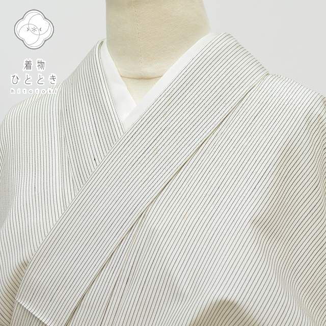 【中古】 紬 リサイクル着物 身丈163.5cm 裄丈67.3cm 正絹 仕立て上がり L L ちょっとふくよかL 白色系 縞文様 特品 [ 着物 中古 帯 リサイクル 振袖 浴衣 袴 和服 古着 ] pp0705b