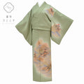 訪問着 リサイクル 着物 中古 身丈156cm 裄丈64cm 正絹 仕立て上がり 袷 M 緑色系 松 風景文様 【 和服 入学式 卒業式 お茶会 お茶席 茶道 結婚式 お宮参り 送料無料 アウトレット 】 pp1258b
