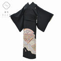 【中古】 リサイクル着物 身丈164.5cm 裄丈65.5cm 黒留袖 正絹 仕立て上がり 五つ紋 比翼付き M L ちょっとふくよかL 黒色系 扇文様 特品 [ 着物 中古 帯 リサイクル 振袖 浴衣 袴 和服 古着 ] pp1716b
