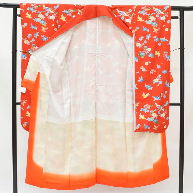 [Used] Recycled Kimono, Length 158cm, Sleeve Length 63.5cm, Vintage Furisode, Pure Silk, Single Item, Coming-of-Age Ceremony, Gold Embroidery, Wedding, MM, Red, Bird and Imperial Carriage Pattern, Special Item, Used Kimono, Obi (Sash), Recycled 
