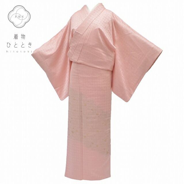 訪問着 身丈157.3cm 裄丈63.2cm 正絹 M ピンク色系 幾何学文様 qq1810b