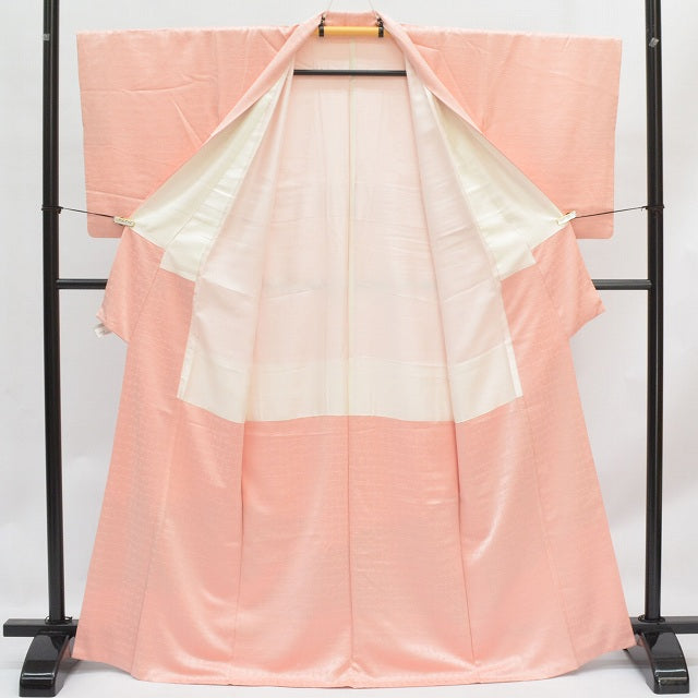 Vintage Japanese Kimono | Houmongi | Pink Silk | Geometric Pattern | One Crest | Size M | Sustainable | qq1810b