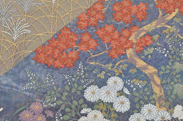 Vintage Japanese Obi | Fukuro Obi | Purple Silk | Four-season Floral | Six-width | Excellent | Sustainable | qq1917b