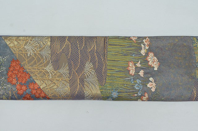 Vintage Japanese Obi | Fukuro Obi | Purple Silk | Four-season Floral | Six-width | Excellent | Sustainable | qq1917b