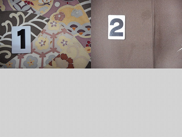 Vintage Japanese Kimono | Houmongi | Brown Silk | Wave Floral Arabesque | One Crest | Size L | Sustainable | qq1949b