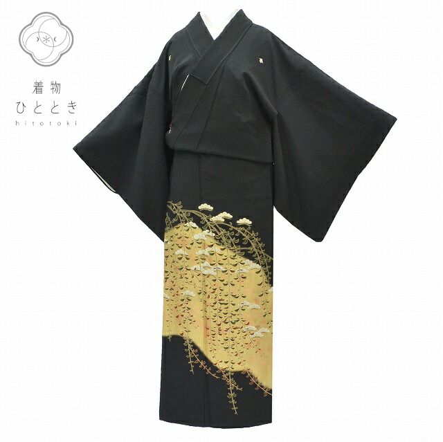 黒留袖 身丈151.2cm 裄丈63.5cm 正絹 S 黒 松文様 qq1996b