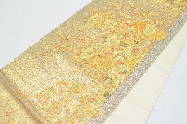 Vintage Japanese Obi | Fukuro Obi | Gold Silk | Autumn Grasses | Six-width | Sustainable | uu2086b