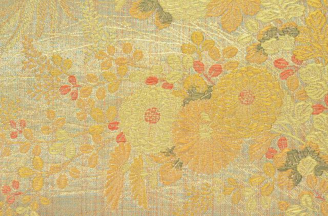 Vintage Japanese Obi | Fukuro Obi | Gold Silk | Autumn Grasses | Six-width | Sustainable | uu2086b