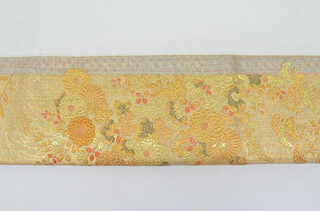 Vintage Japanese Obi | Fukuro Obi | Gold Silk | Autumn Grasses | Six-width | Sustainable | uu2086b