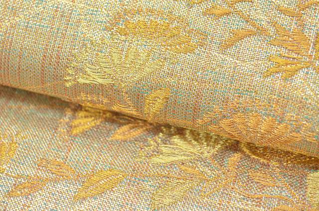 Vintage Japanese Obi | Fukuro Obi | Gold Silk | Autumn Grasses | Six-width | Sustainable | uu2086b