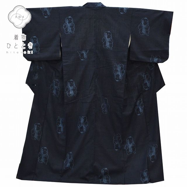 振袖 身丈160cm 裄丈67cm 正絹 M 紺色系 人形文様 qq2118b